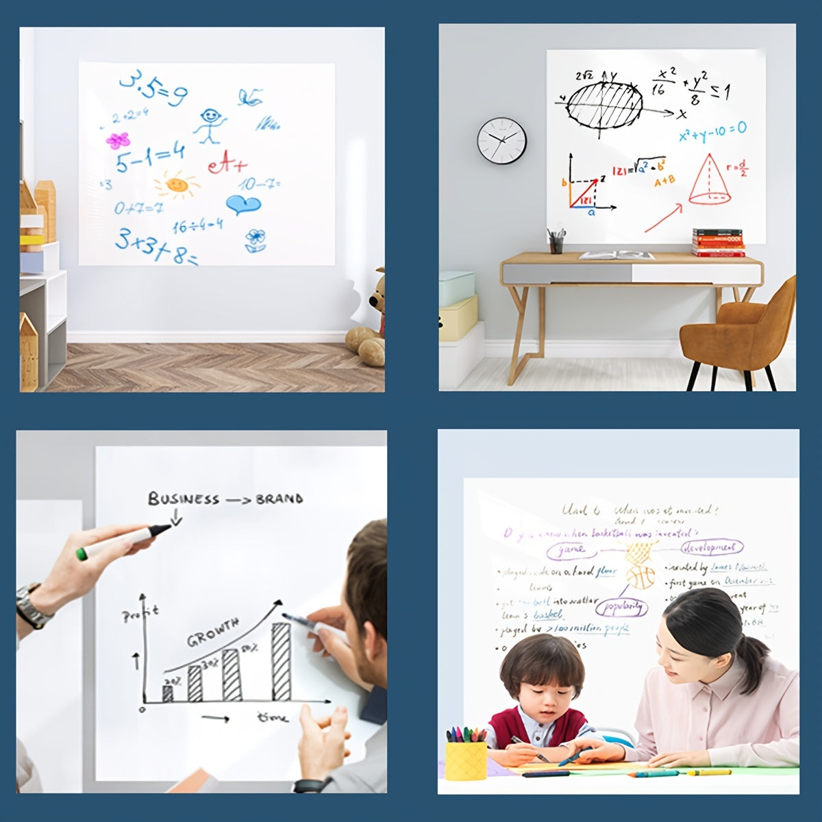 Whiteboard Wall Sticker Magnetic Dry Erase Board 4pcs