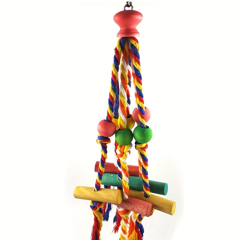 Colorful Parrot Toy with Beads and Wood Block