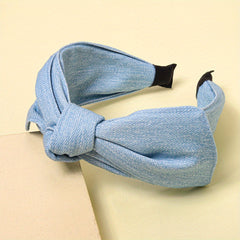 Boho Denim Headband Bow Knotted Hair Hoop Wide Headdress Retro Hair Accessory