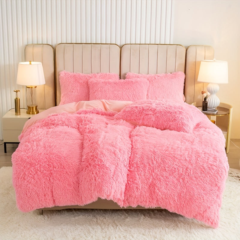 3pcs Multicolor Plush Duvet Cover Set Soft And Warm Bedding