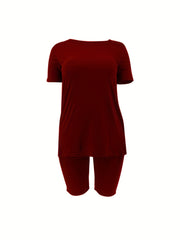 Women's Plus Solid Top & Shorts 2 Piece Set