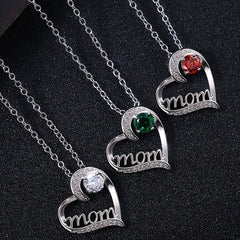 Heart Shape Rhinestone Mom Pendant Necklace Mother's Gift For Women