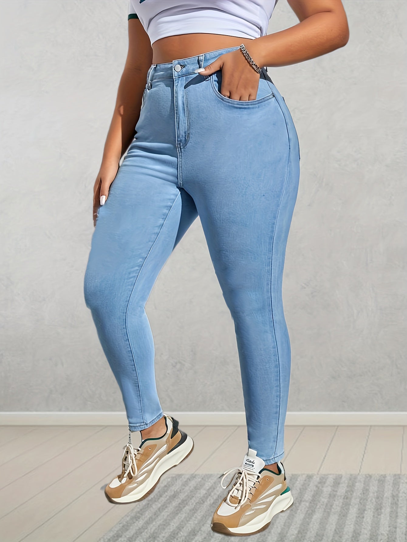 Plus Size High Rise Skinny Jeans with Button Fly