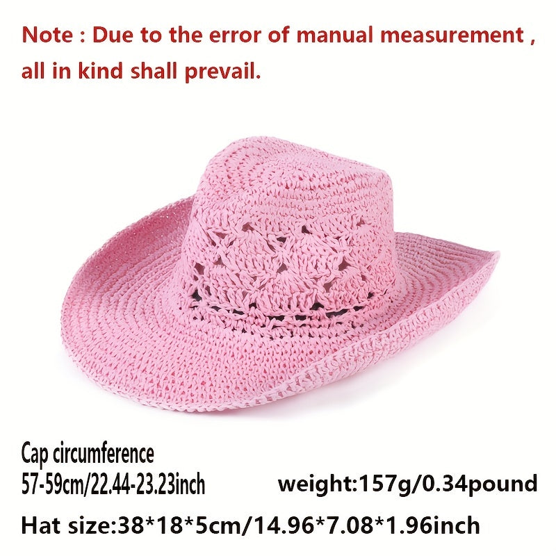Vintage Y2K Hollow Crochet Straw Cowboy Hat