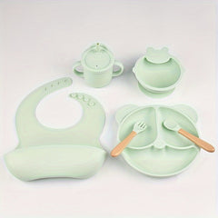 6 Piece Silicone Baby Feeding Set with Suction Plate Bowl Bib