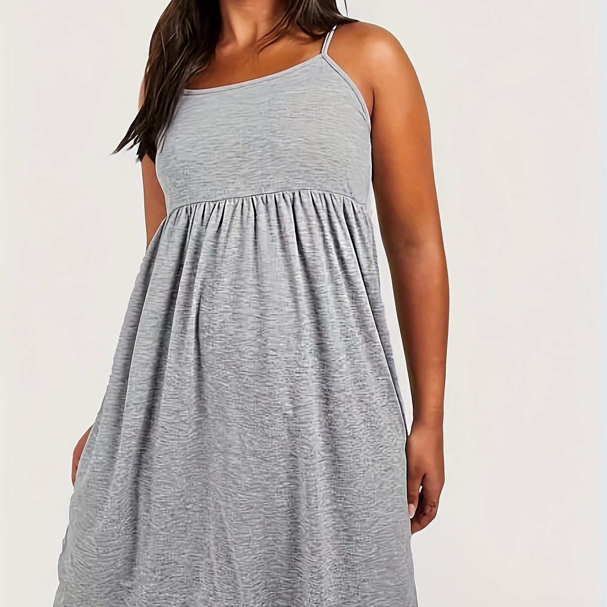  Solid Round Neck Cami Dress