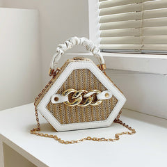 Straw Box Bag Chain Shoulder Top Handle Purse