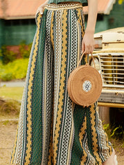 Boho Patchwork High Rise Wide Leg Trousers Plus Size
