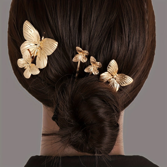 Golden Butterfly Shaped Hair Pin Alloy Hairpin Hair Clip For Side Hair Bang