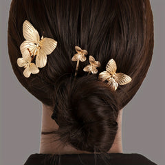 Golden Butterfly Shaped Hair Pin Alloy Hairpin Hair Clip For Side Hair Bang