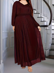  Glitter Sleeve V Neck Maxi Party Dress