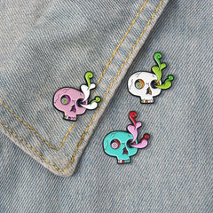 Cartoon Skull Flower Arrangement Brooch Red Flowers Pins