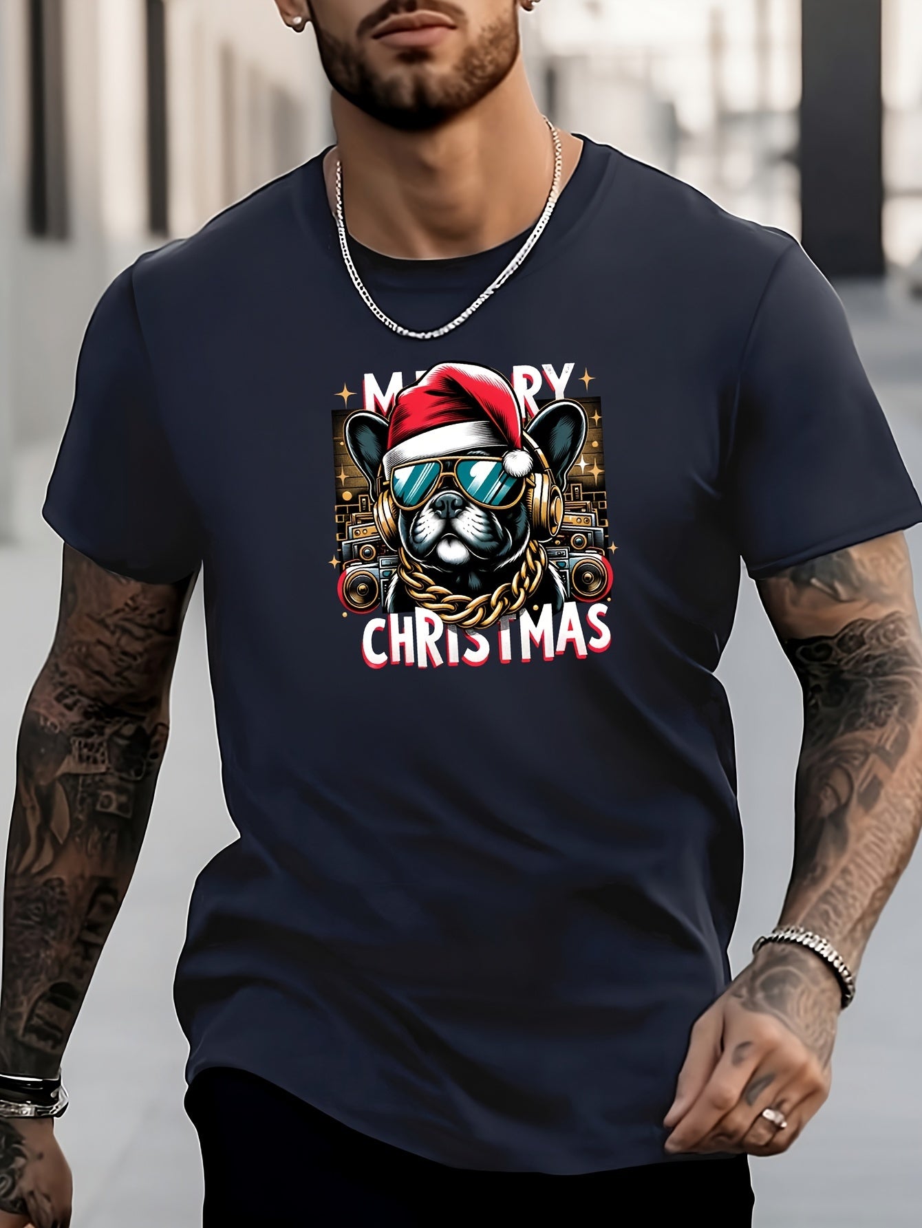 Men's Dog Pattern Shirt Casual Crew Neck Tee Top