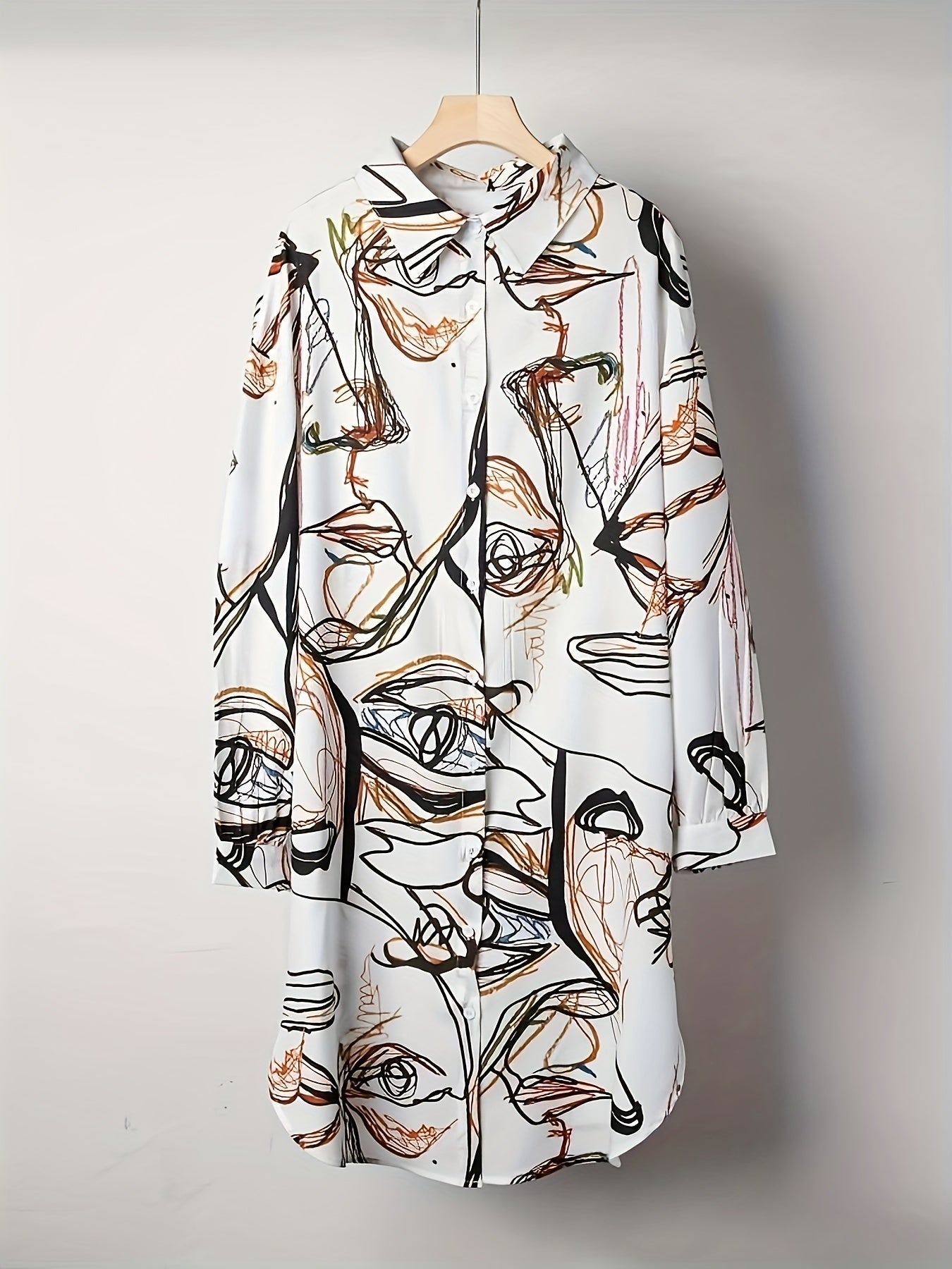  Women's Graffiti Figure Print Long Sleeve Dress