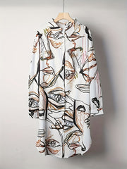  Women's Graffiti Figure Print Long Sleeve Dress