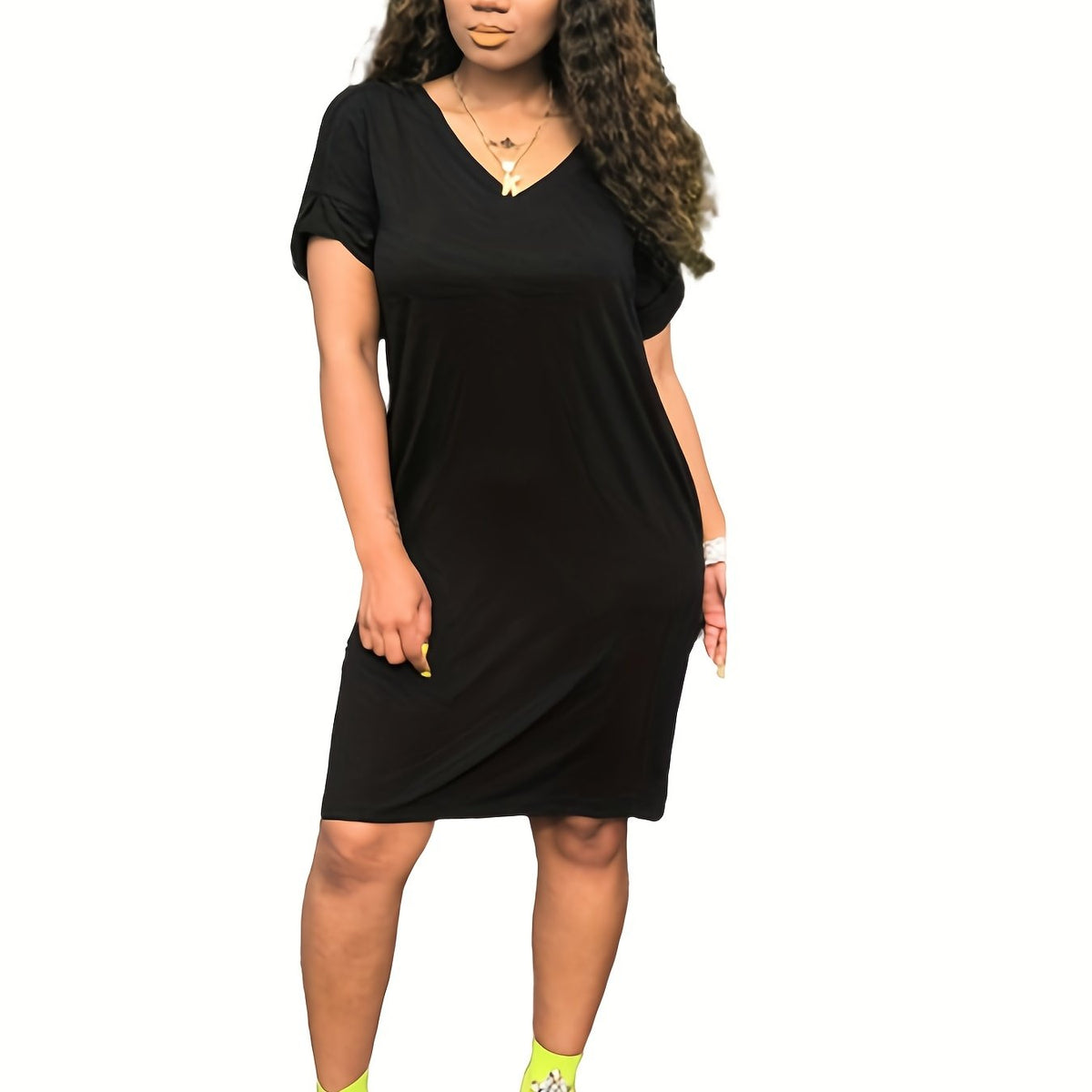  V-Neck Short Sleeve Dress