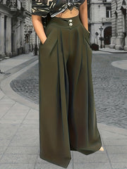  Solid High Waist Wide Leg Pants