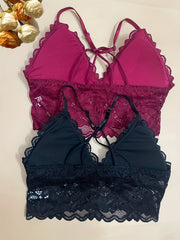 2pcs Lace Bralettes Scallop Trim Everyday Bra Women's Lingerie