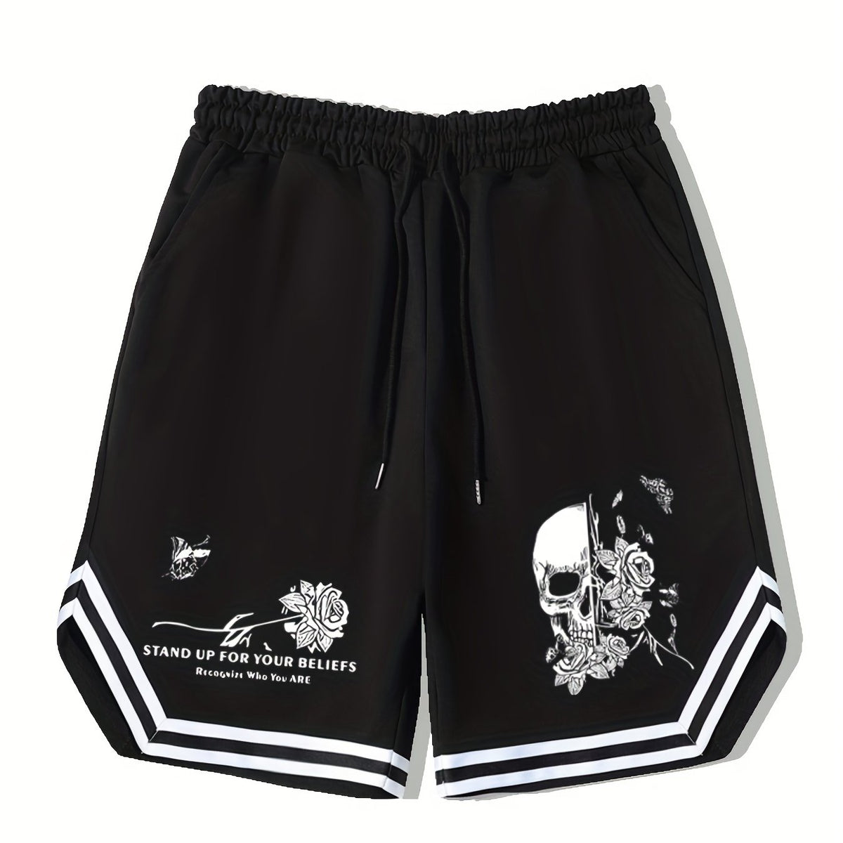 Men's Flower Skull Graphic Drawstring Shorts