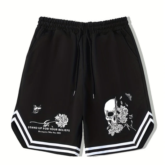 Men's Flower Skull Graphic Drawstring Shorts