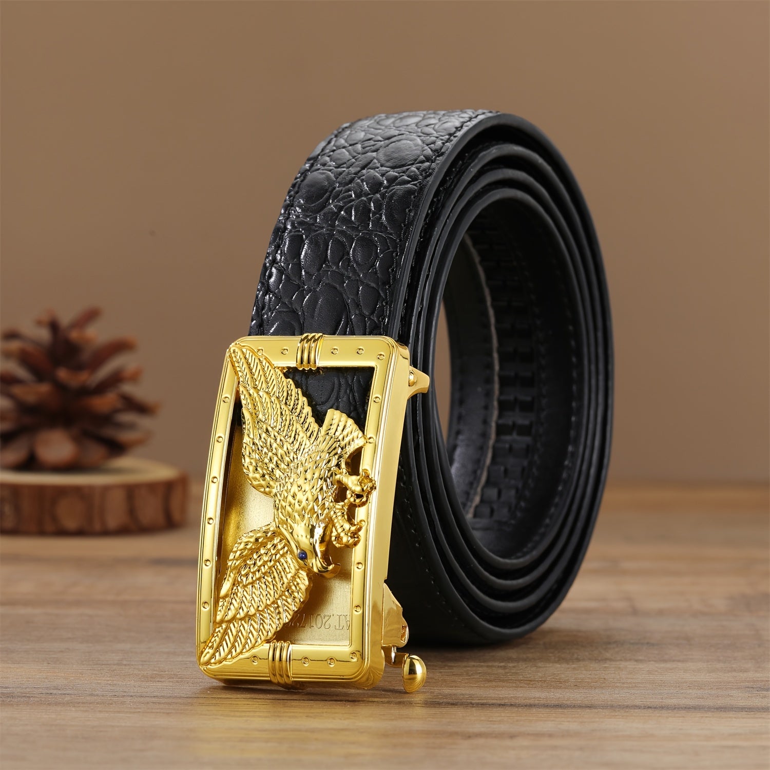 Men's Pattern Texture Belt with Automatic Buckle Vintage Style