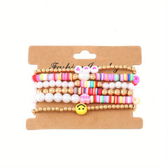 Colorful Soft Pottery Beaded Bracelet Stretch Stacking Bracelets For Girls