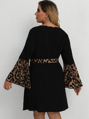 Leopard Print Bell Sleeve Mini Dress Plus Size