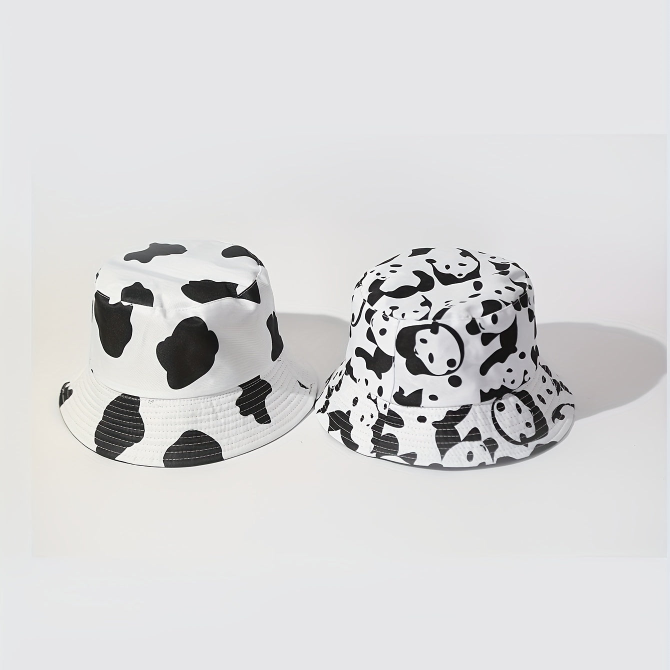 UPF50 Sunshade Bucket Hat With Panda Pattern Double sided Sun Hat