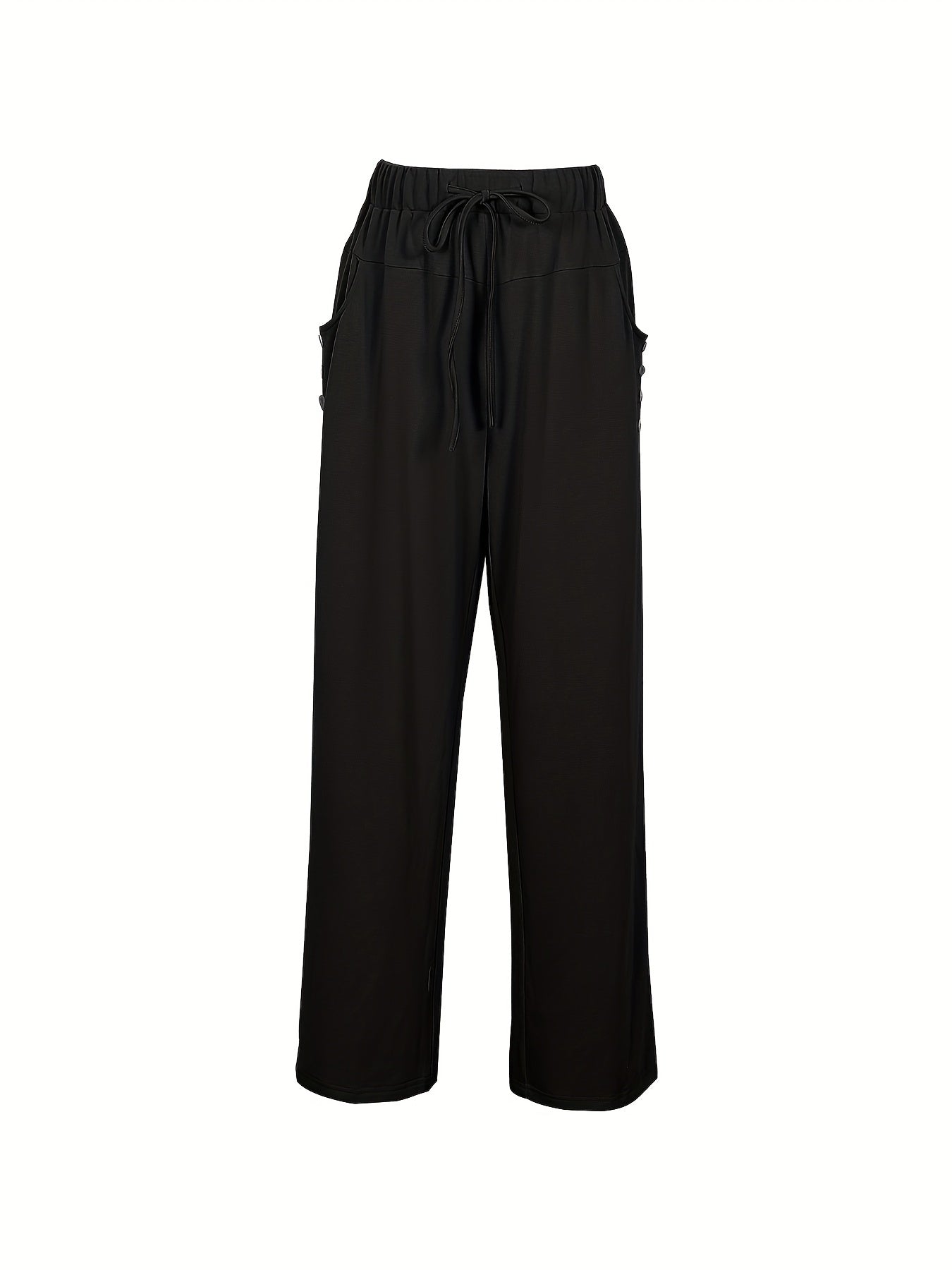  Solid Button Decor Drawstring Pants