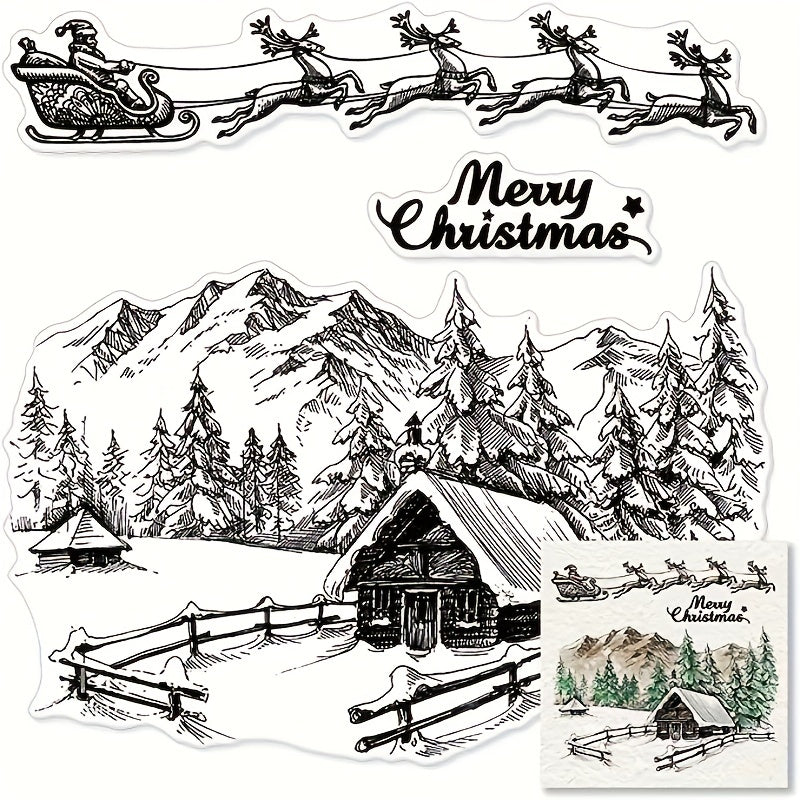 Xmas City House Background Transparent Stamp for Card Making