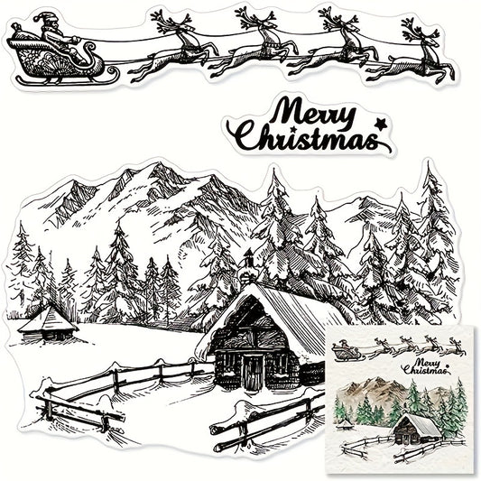 Xmas City House Background Transparent Stamp for Card Making