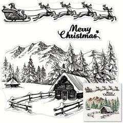 Xmas City House Background Transparent Stamp for Card Making
