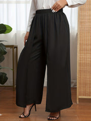  Solid Elastic High Rise Wide Leg Trousers