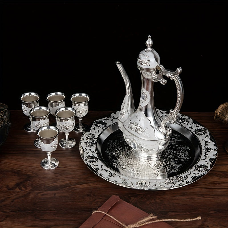 European Vintage Tea Set with Teapot, Cups, Tray
