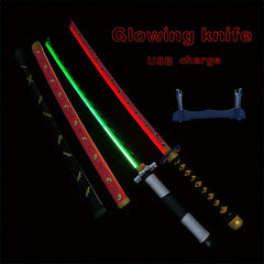Samurai Katana USB Charging Wooden Sword Lights Halloween Cosplay