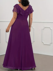  V Neck Ruffle Trim Evening Formal Dress