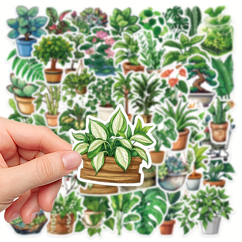 50pcs Green Plants & Flowers Vinyl Stickers Nature Themed Self Adhesive Decals