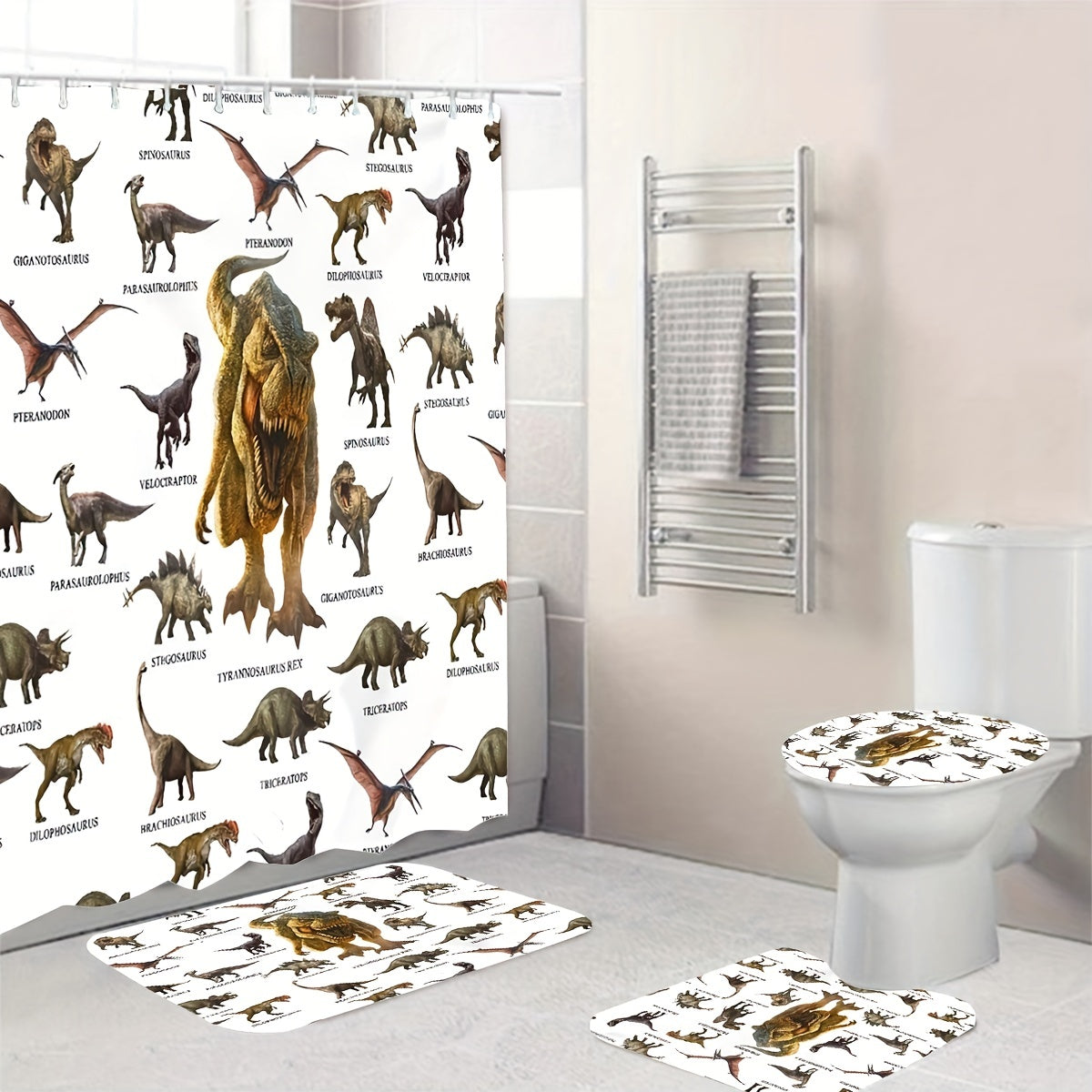 Dinosaur Shower Curtain Set with Bathroom Accessories