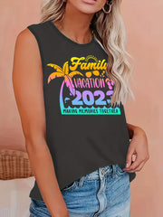Ombre Graphic Print Round Neck Tank Top
