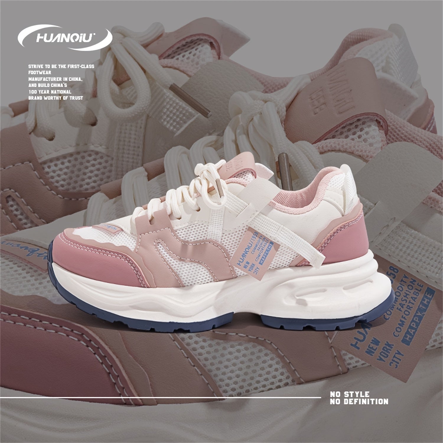 HUANQIU Lace Up Chunky Mesh Sneakers Platform Outdoor Running Shoes