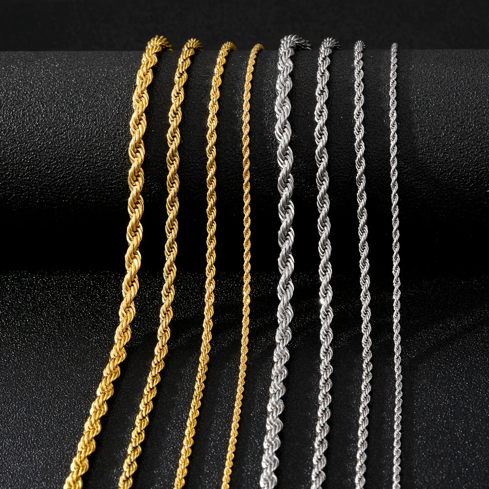 1pc Golden Silver Twist Chain Necklace Men Women Couple Necklace