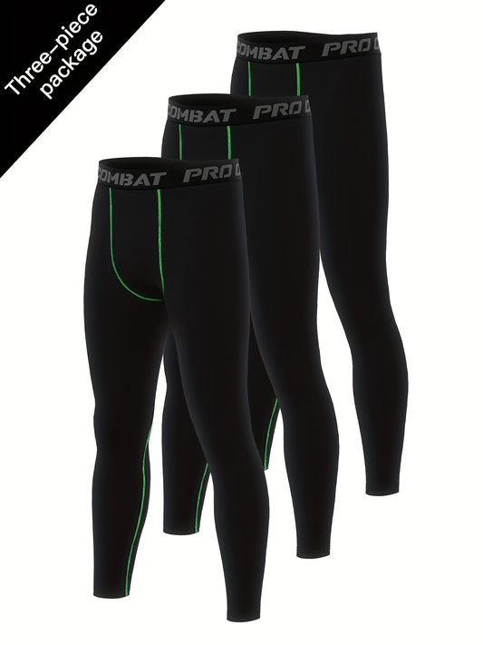 Men's 3pcs Leggings Active Quick Drying Sports Compression Pants