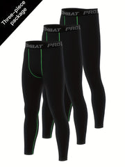 Men's 3pcs Leggings Active Quick Drying Sports Compression Pants