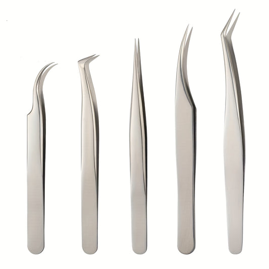 5pcs Eyelash Extension Tweezers Set Curved Straight Pointed Tip Applicator Tool