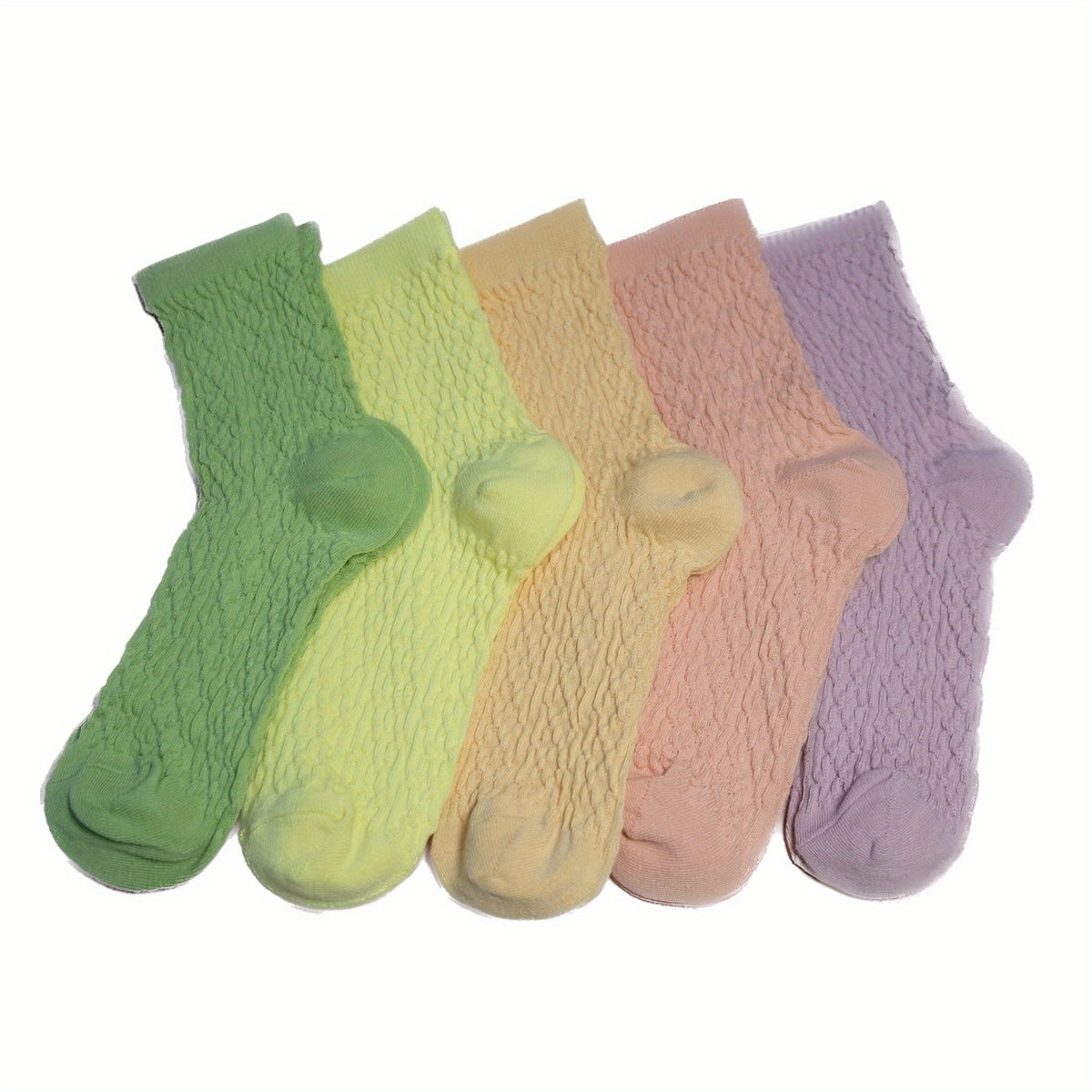 5 Pairs Textured Crew Socks Comfy & Breathable Women's Stockings
