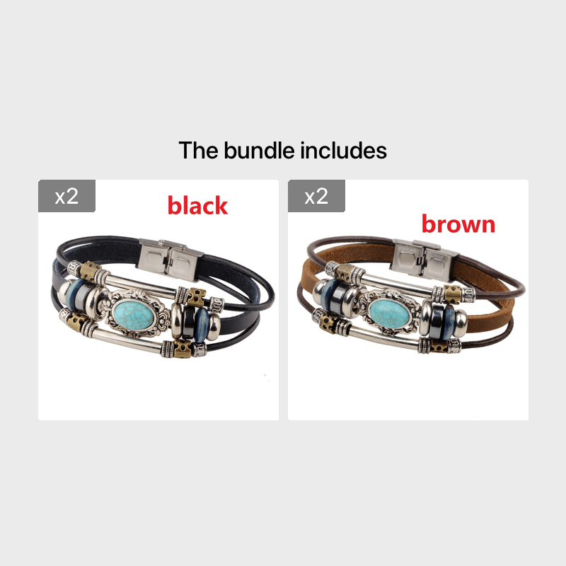 Men's Vintage PU Leather Bracelet Palace Style Beaded Bracelet