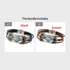 Men's Vintage PU Leather Bracelet Palace Style Beaded Bracelet