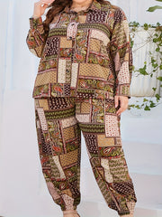 Women's Plus Paisley & Scarf Print Blouse & Pants Outfit 2 Piece Set