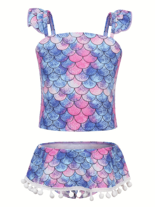 Toddler Girls Bikini Tankini Swimsuit Ruffle Trim Top & Skort Set