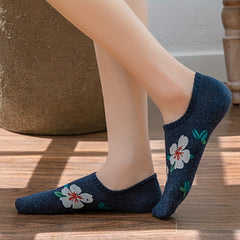 Women's Cotton Flowers Hidden No Show Boat Socks